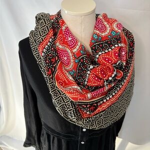 Pashmina Scarf Wrap Shawl Embellished Shimmering mediallion paisley fringe Lg